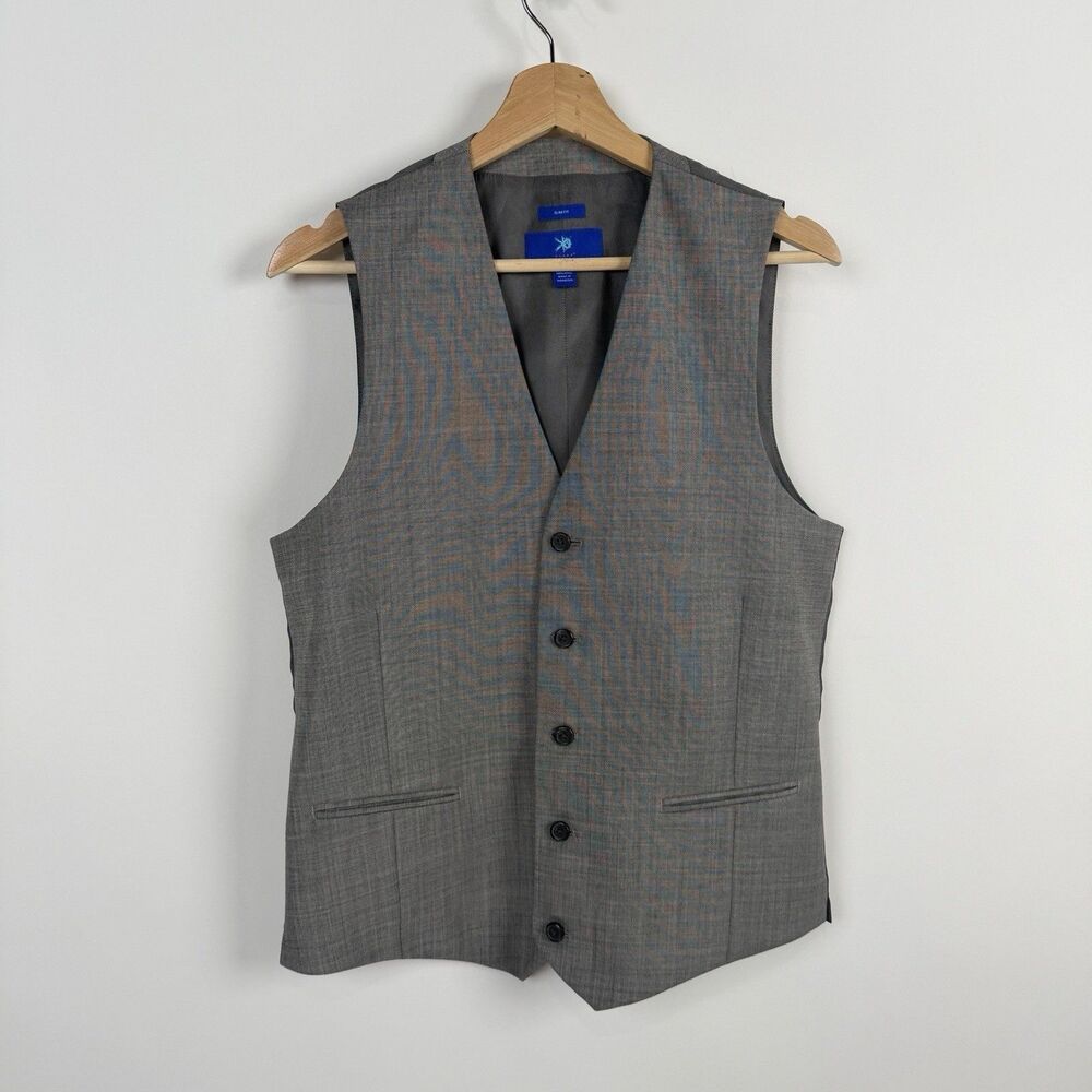Egara Vest Men's Medium Slim Fit Grey 100% Wool 5 Button Office Party Waistcoat